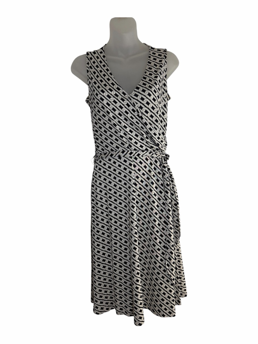 Tommy Bahama Black & White Chain Link 100% Silk Wrap Dress S 4/6 Resort